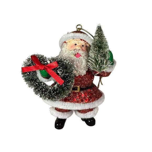 Wondershop GLASS Christmas TREE Ornament Kris Kringle Santa Claus TREE Wreath - Picture 1 of 5